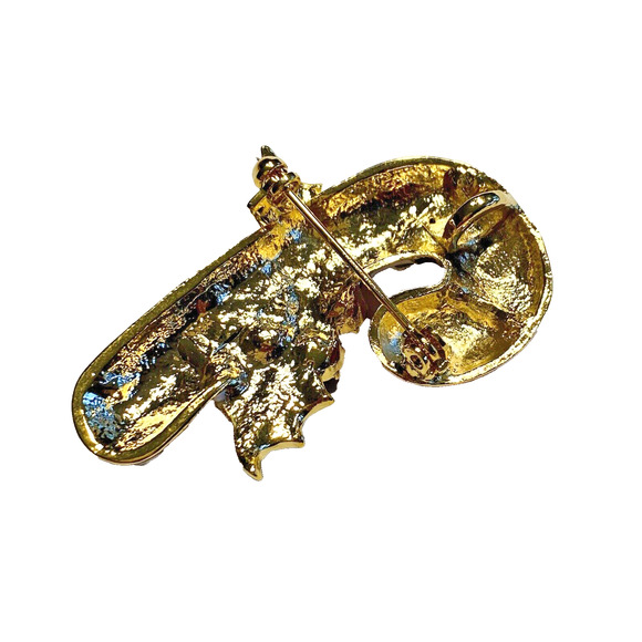 Christmas Brooch Pendant Red & White Enamel Candy Cane & Rhinestones Novelty Pin - Picture 3 of 6